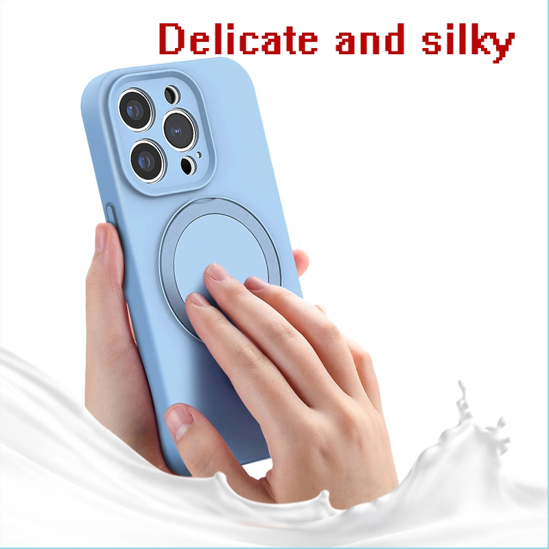 for iPhone 14 Liquid Silicone Magnetic Invisible Stand Phone Case