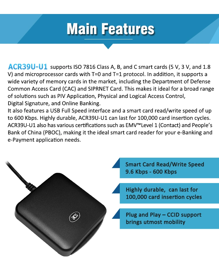 EMV Contact Smart Card USD RFID Reader ACR39u-U1