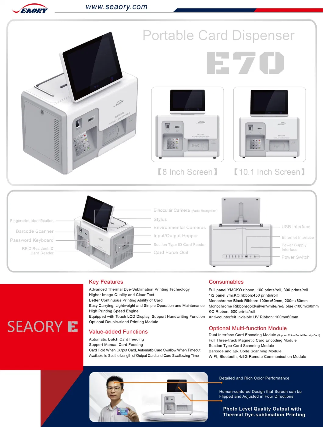 Seaory E70 Portable Card Dispenser ID Card Printer