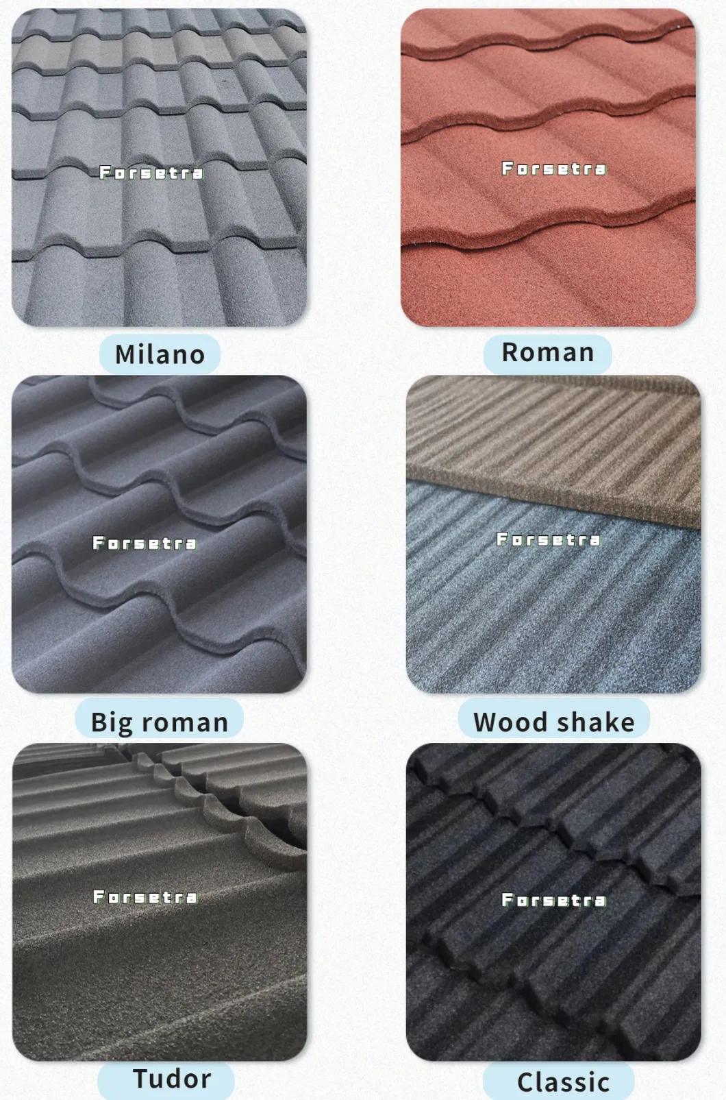 Green Building Materials Light Soundproof Roman Roofing Tile with Solid Colorful Stone and Fingerprint Resistance Steel