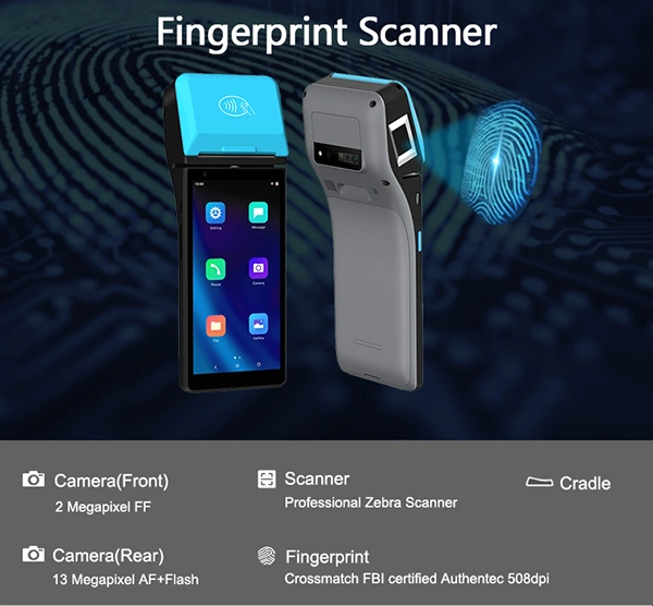 Gms Android 11.0 All in One Msr IC Chip RFID POS Terminal WiFi 4G POS Handheld POS Device with Barcode Scanner Fingerprint Scanner Thermal Label Optional (Z500)