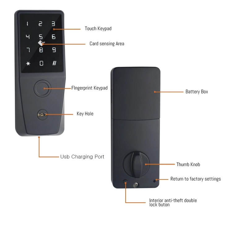 Security Smart Electronic WiFi Biometric Fingeprint Door Deadbolt Lock Key Card Fingerprint