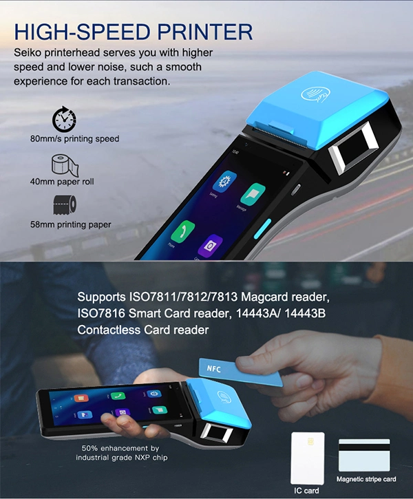 Gms Android 11.0 All in One Msr IC Chip RFID POS Terminal WiFi 4G POS Handheld POS Device with Barcode Scanner Fingerprint Scanner Thermal Label Optional (Z500)