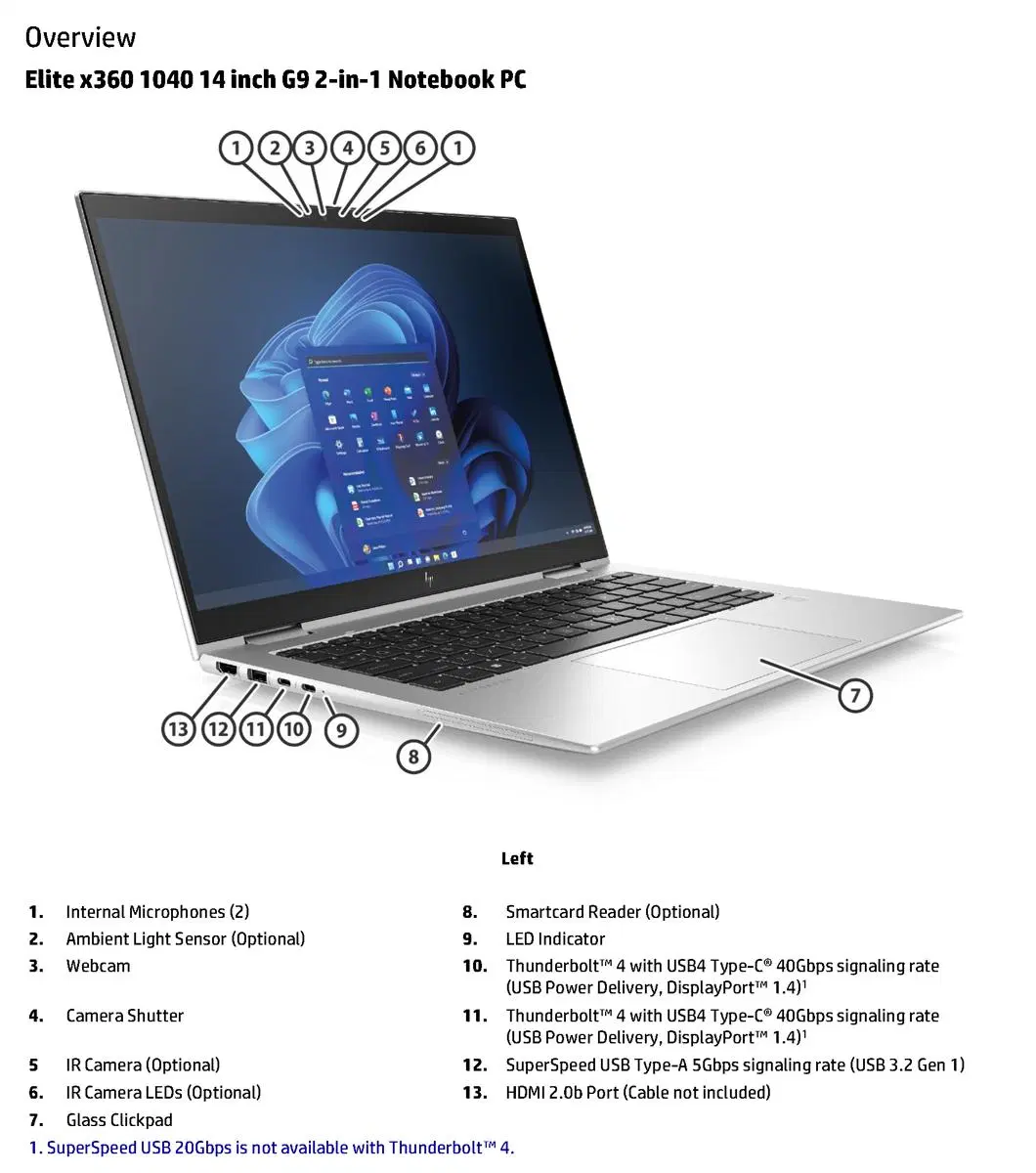 Elitebook X360 1040 G9/Silver/I7-1255u/14&prime;&prime; FHD Laptop Computer/16GB /1tb SSD/Win11