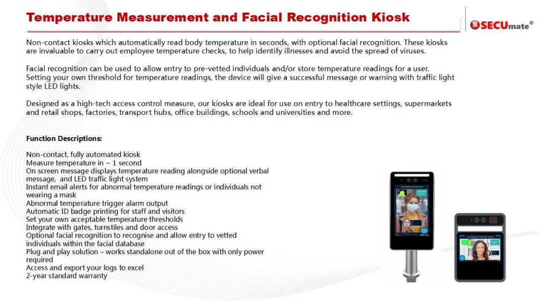 Face Recognition System with Automatic Temperature Measurement, Mask Facial Recognition Access Control Terminal Support Spanish, French, Japanese Language etc.