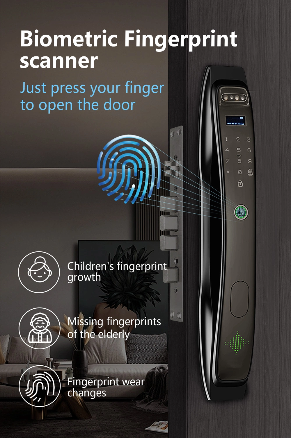 3D Face Recognition Fingerprint Image Transmission Door Viewer Smart Lock