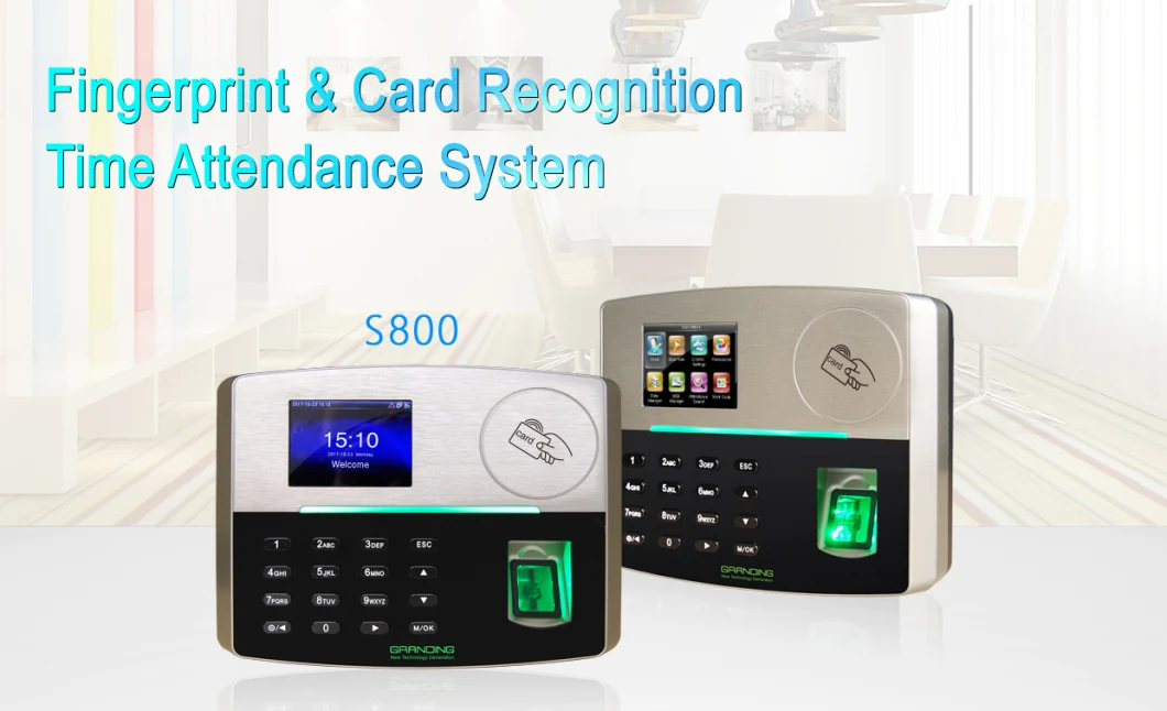 RFID Card Time Attendance Device with Fingerprint Reader and Back up Li Battery