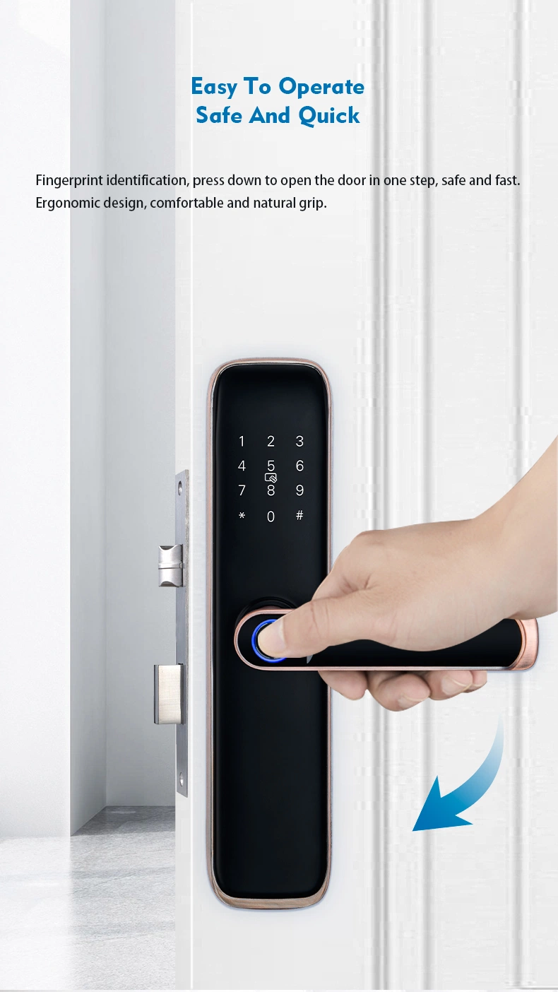 High Security Key Fingerprint Password Semi-Automatic Electronic Handle Tuya Ttlock WiFi Bedroom Office Apartment Hotel Smart Lock