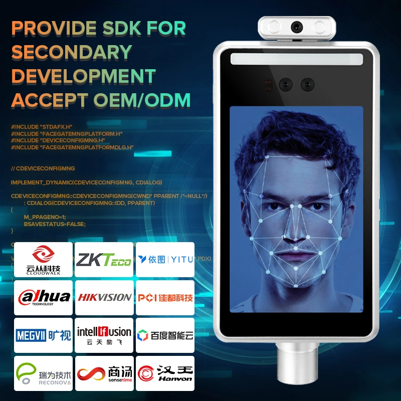8&quot; LCD Qr Code Facial Recognition Machine with Non Contact Temperature Measurement and Face Mask Detection and Time Attendance for Access Control System