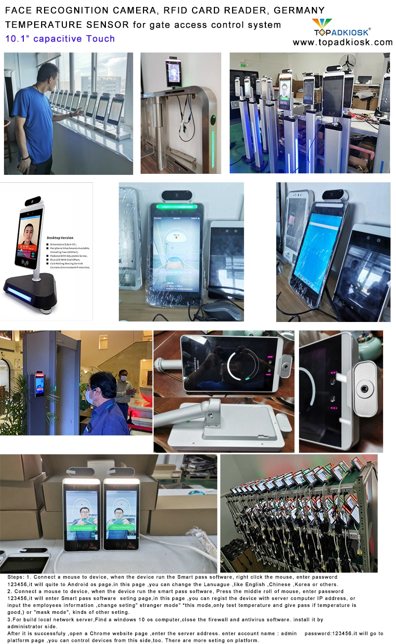 Touch Screen Face Recognition and Fingerprint Time Attendance and Access Control System with Built-in Li Battery, RFID Card and WiFi/4G Function