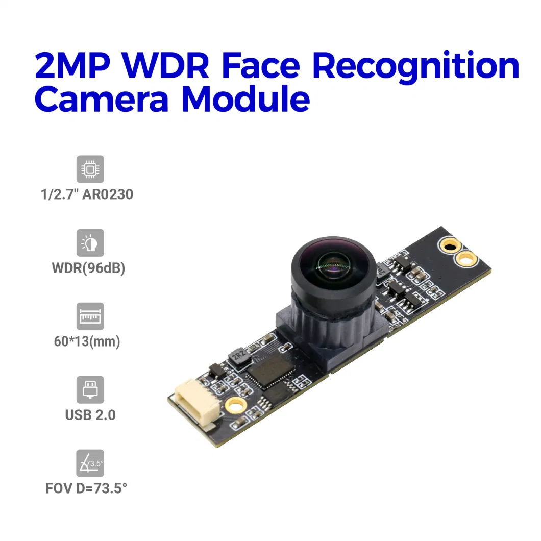 Wide Angle No Distortion Lens 1/2.7 Inch Ar0230 1080P 2MP Mini USB Camera Module for Facial Detection