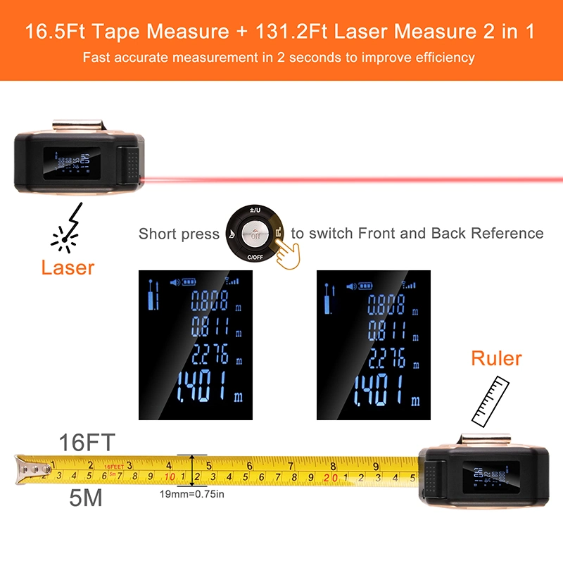40m Multifunction Laser Tape Measure 2-in-1