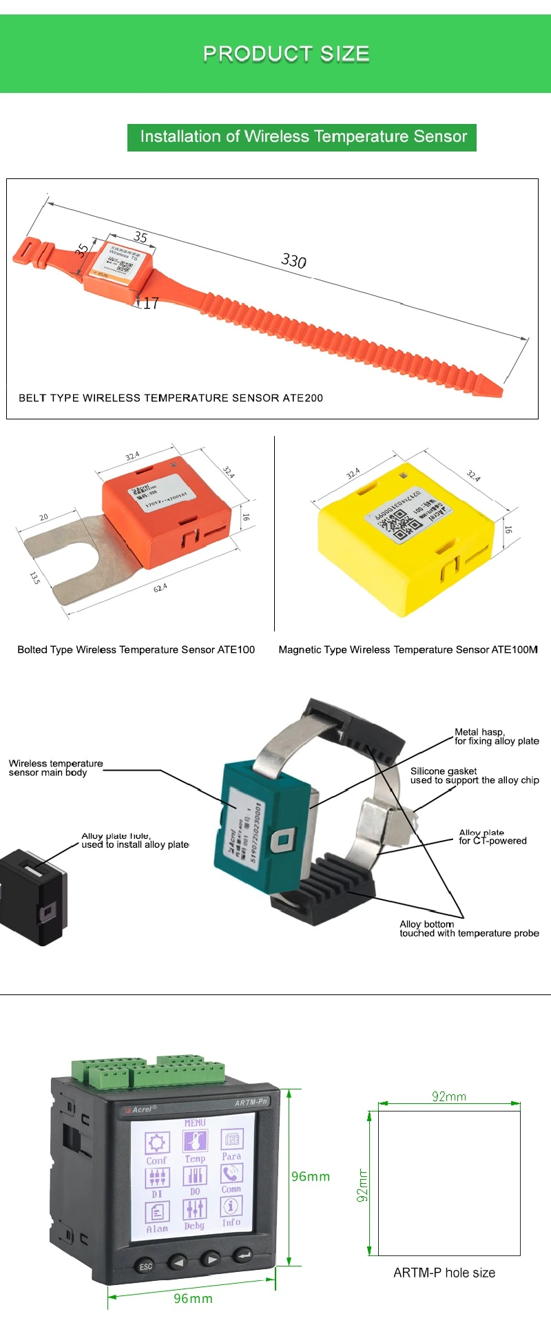 Wireless Temperature Measuring Device for Indoor Switch Cabinet Busbar