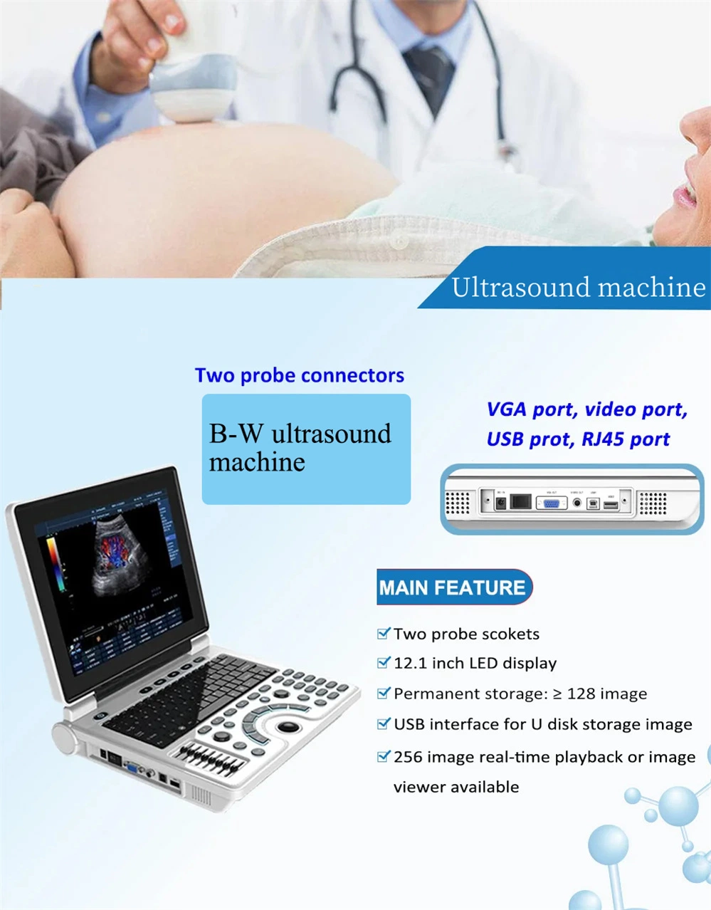 High Quality Laptop Ultrasound Scanner B/W Ultrasonic Device for Hospital