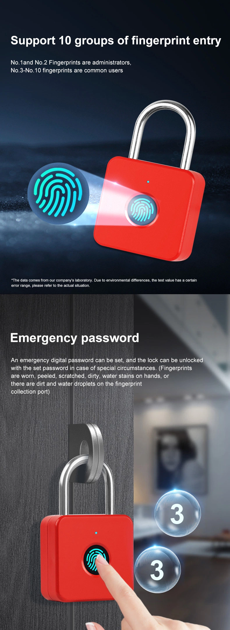 Bozzys USB Charging Keyless Biometric Fingerprint Padlock for Home and Outdoor