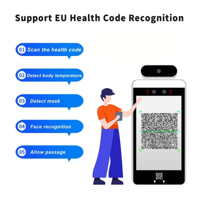 Новые продукты Touchless цифровой зеленый проход сканера код QR устройства чтения карт памяти 8-дюймовый биометрический контроль доступа термометра распознавания клеммы измерения температуры