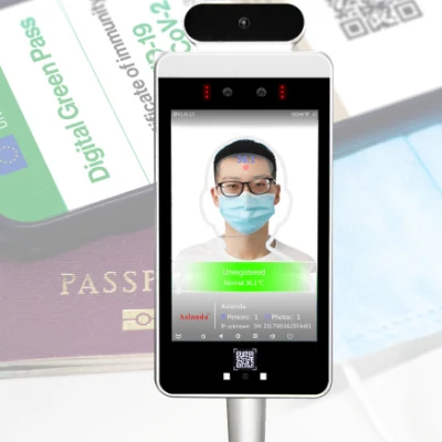 Новые продукты Touchless цифровой зеленый проход сканера код QR устройства чтения карт памяти 8-дюймовый биометрический контроль доступа термометра распознавания клеммы измерения температуры