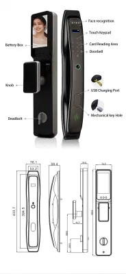 Распознавание лиц 3D Fingerprint изображение Передача изображения дверца Просмотр Smart Lock