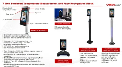 Face Recognition System с функцией автоматического измерения температуры, маску подсети для распознавания лиц доступ к клемме цепи управления поддержки испанский, французский и японский язык и т.д.