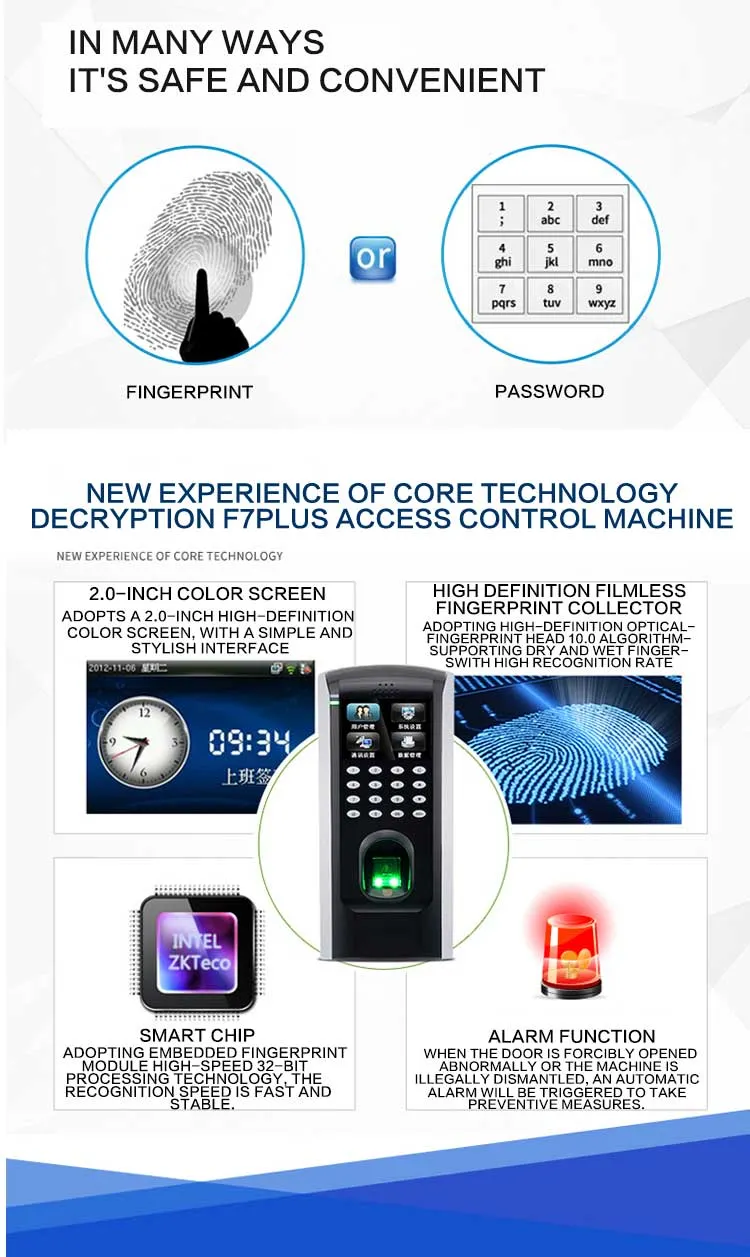 Reliable Fp06 F7plus Attendance Access Control Machine of LCD Display Numeric Keyboardintegrated 80 Character