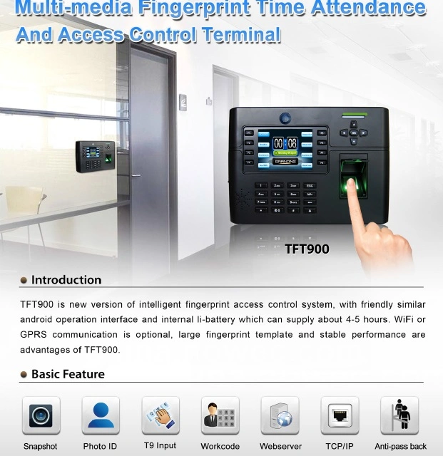 Biometric Fingerprint Access Control and Time Attendance Terminal (TFT900)