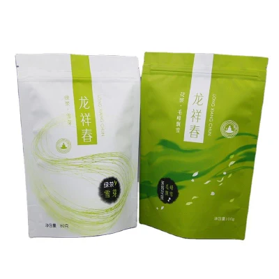 Green Tea Packaging Bag Custom Printed Doypack Coffee Pouch Empty Tea Bag Packaging Smell Proof Popular