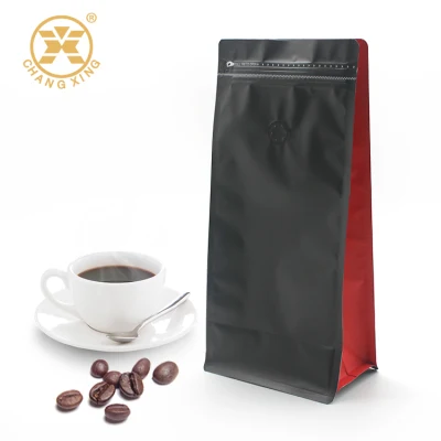 Wholesale Custom Printing Square Bottom 250g 500g 1kg Coffee Pouches Zip Top Aluminum Foil Flat Bottom Bags with Valve