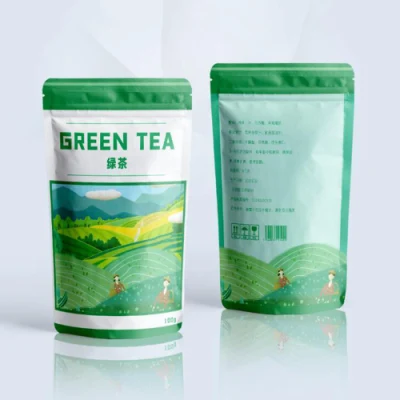 Green Tea Packaging Bag Custom Printed Doypack Coffee Pouch Empty Tea Bag Packaging Smell Proof Popular