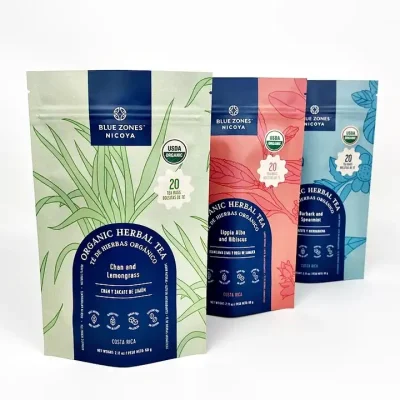  Tea Sachet Heat Seal Stand up Pouch Clear Resealable Packaging Bags