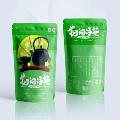 Green Tea Packaging Bag Custom Printed Doypack Coffee Pouch Empty Tea Bag Packaging Smell Proof Popular