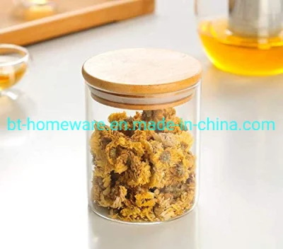 250ml 350ml 750ml Empty Clear Glass Bottle with Natural Wood Lid and Silicone Sealing Ring Fillable Food Storage Container for Scented Tea Dried Fruit Nuts