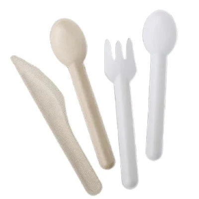 Disposable Biodegradable Compostable Biodegrade Cutlery Set Made From Bagasse and Wheat Straw Knife Fork Spoon