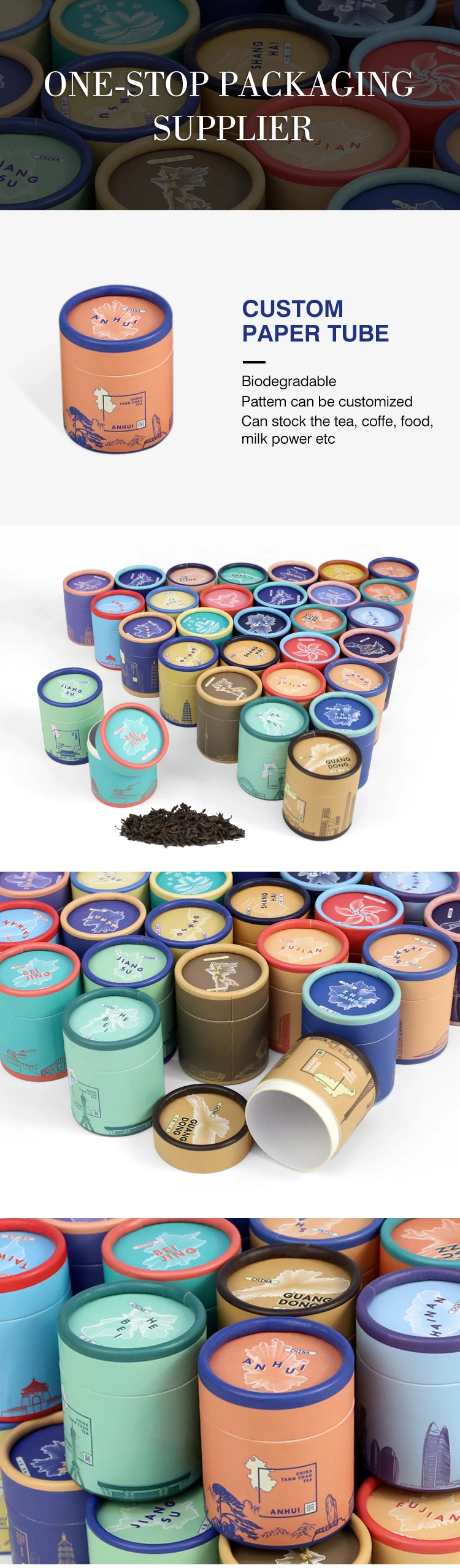 2024 Custom Food Grade Recycled Cardboard Cylinder Loose Leaf Tea Coffee Packaging Box Round Black Kraft Paper Tube Packaging