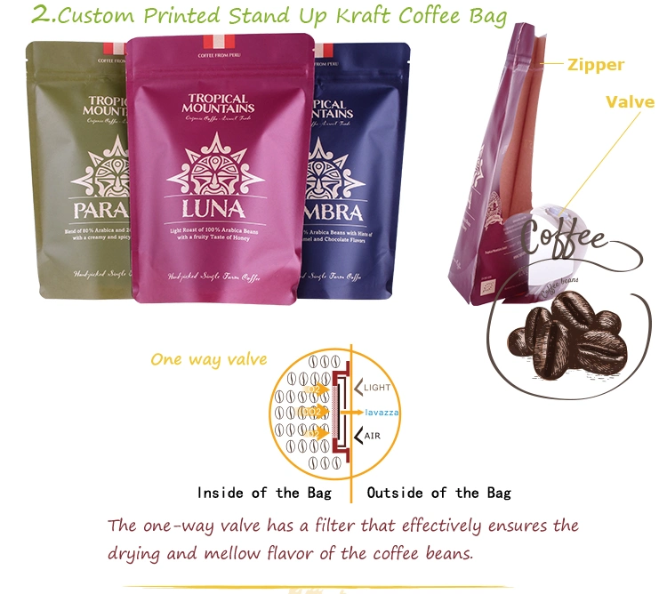 Matte White Kraft Paper Roasted Coffee Beans Doypack with Heat Sealable Zip Lock
