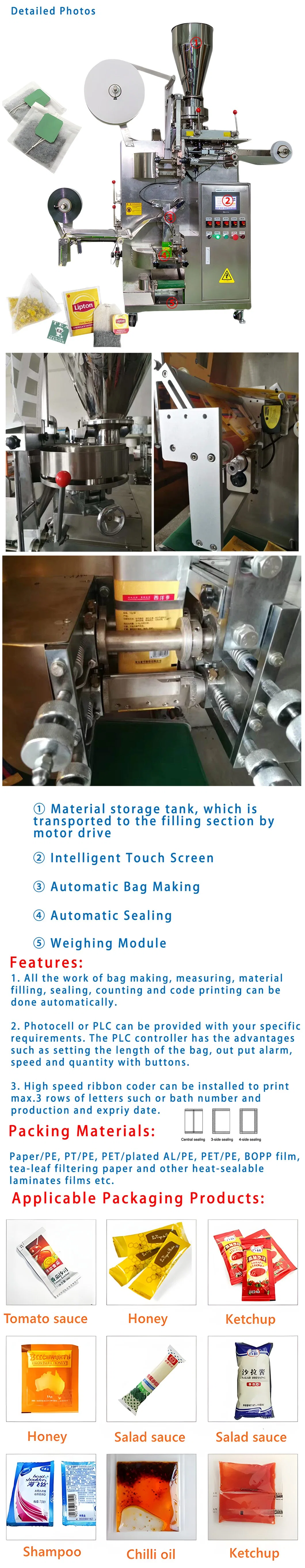 Automatic Vertiacl Disposable Tea Bag Filling Packing Machine for Loose Leaf Tea with Drawstring