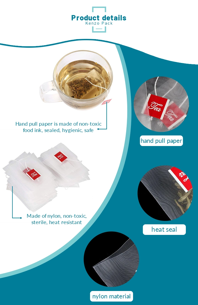 Biodegradable Corn Fiber PLA Reusable Nylon Tea Bag with Logo, Tea Filter Pyramid Bag with Draw String, Custom Empty Tea Bag