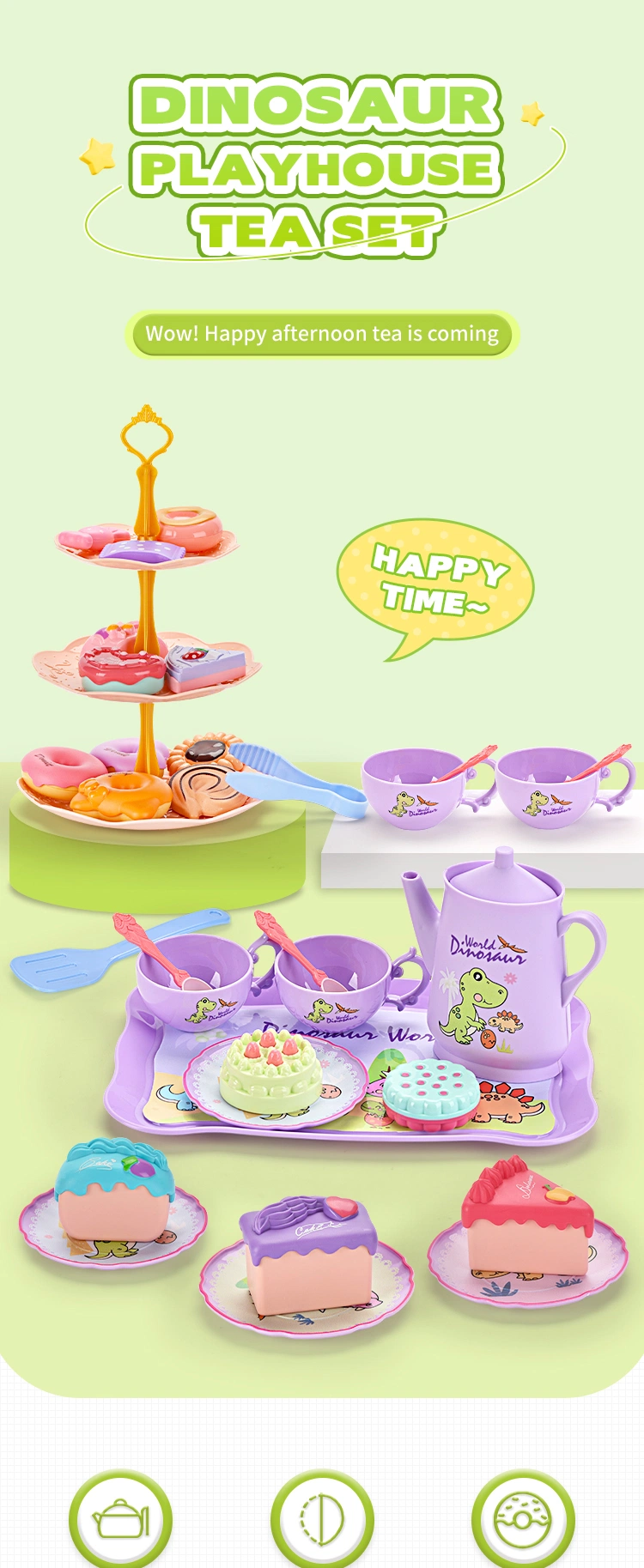 Kid&prime;s Earlier Educational Toy Dinosaur Tea Set Gift Box Set for Afternoon Tea Kitchen Toy Set