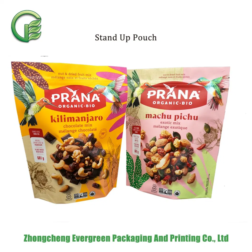 Multi Color Matt Rotogravure Printing Plastic Organic Food Packaging Pouch Coffee Tea Packaging Ziplock Quad Seal Flat Bottom Doypack Stand up Bags