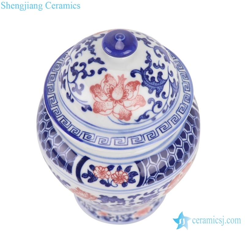 Jingdezhen Blue and White Porcelain Twisted Cluster Red Flower Ceramic Tea Pot Ginger Jars