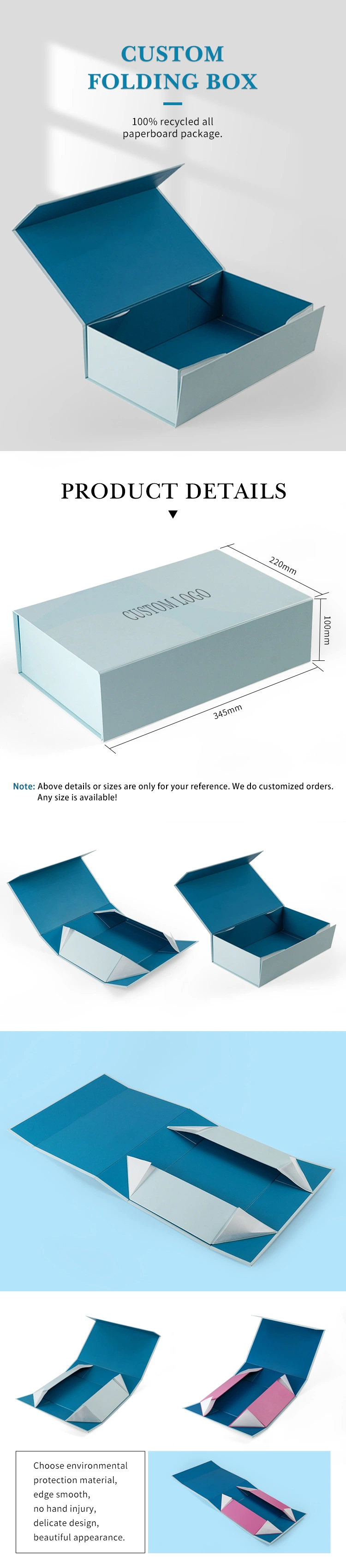 Custom Logo Empty Luxury Premium Paper Large Foldable Folding Rigid Hardbox Gift Packaging Box