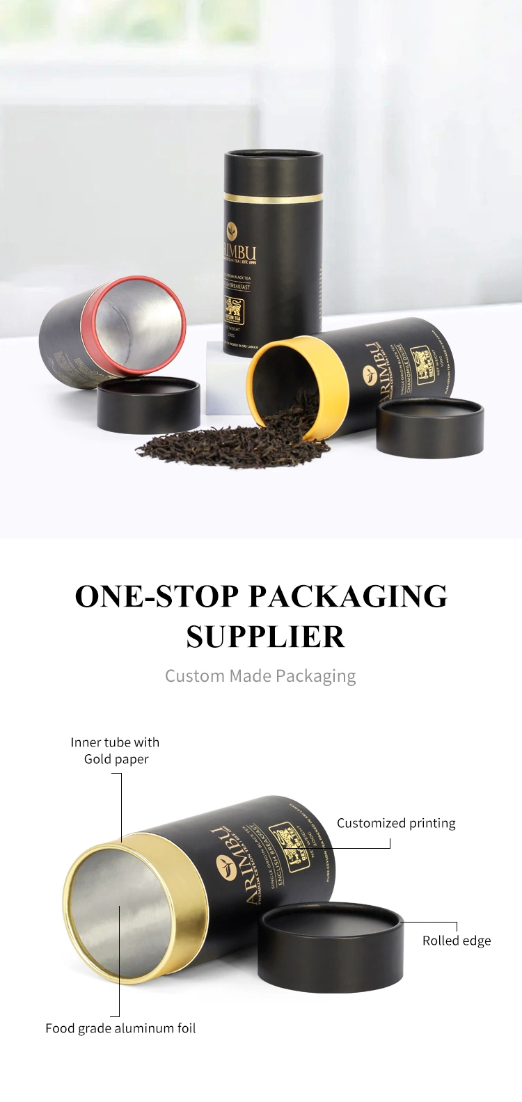 Custom Loose Leaf Tea Packaging Matte Tea Round Box Paper Tube Cylinder Packaging