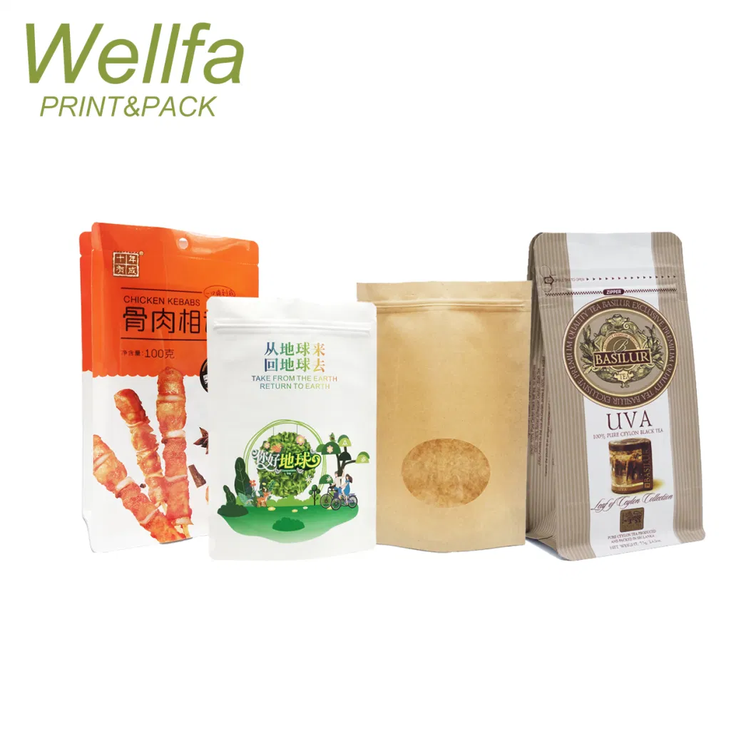 OEM Emballages Alimentaires Stand up Craft Pouch Kraft Tea Packaging