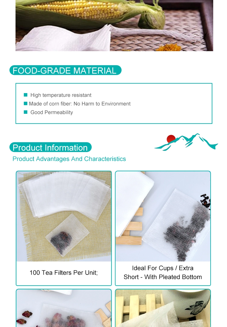 Custom Disposable Biodegradable PLA Corn Fiber Semi-Transparant Coffee Filters (45 X 110mm) , Used for Herbal Tea Plant Powder
