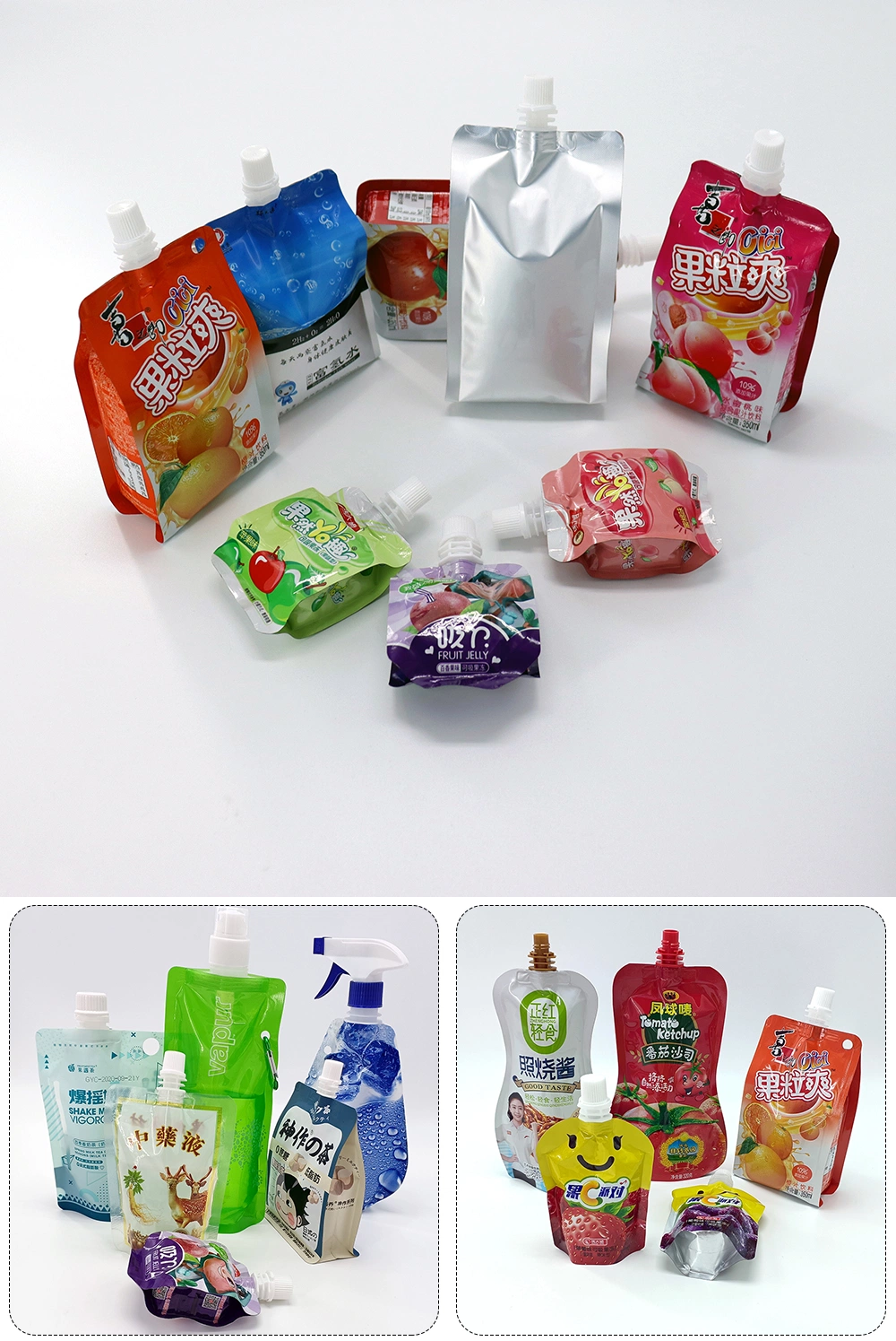 Customized Printing Food Packaging Nozzle Bag Degradable Mylar Plastic Aluminum Foil Stand up Spout Pouch for Water Liquid Juice Drink Milk Coffee Tea