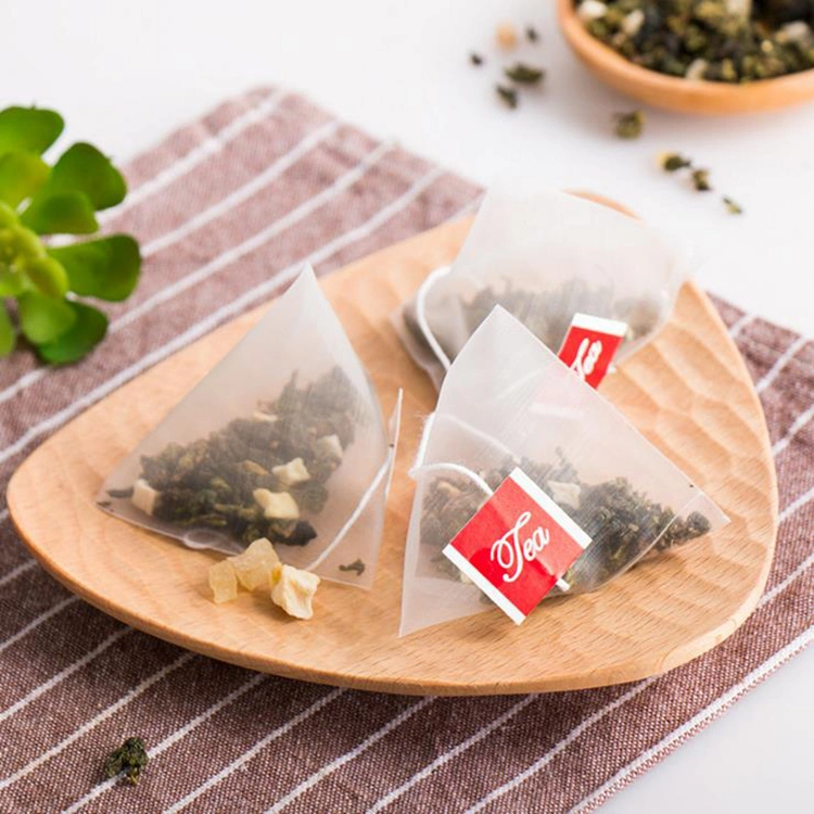 Biodegradable Corn Fiber PLA Reusable Nylon Tea Bag with Logo, Tea Filter Pyramid Bag with Draw String, Custom Empty Tea Bag