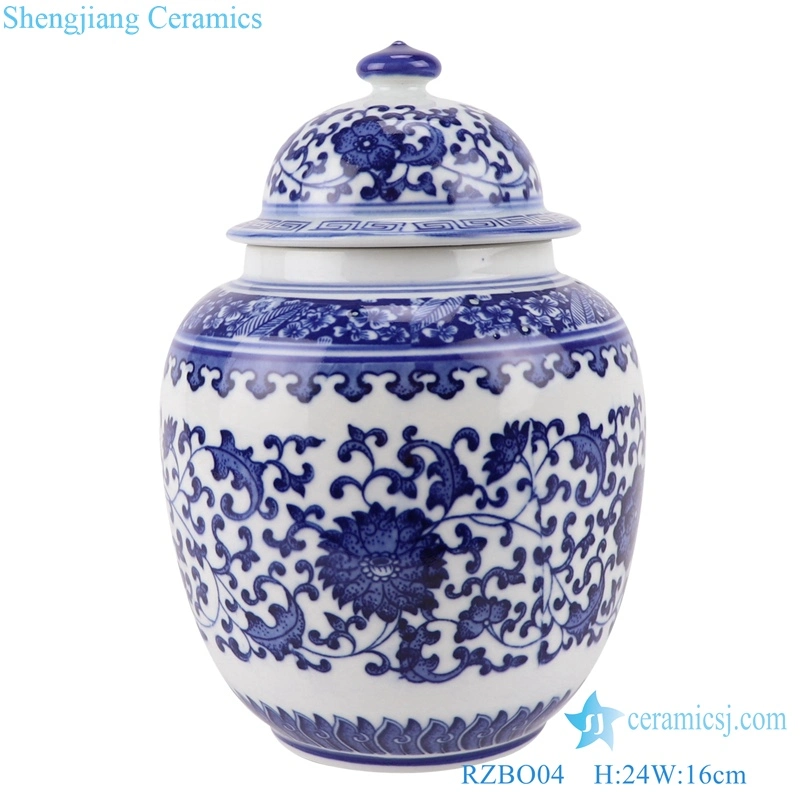 Jingdezhen Blue and White Porcelain Twisted Cluster Red Flower Ceramic Tea Pot Ginger Jars