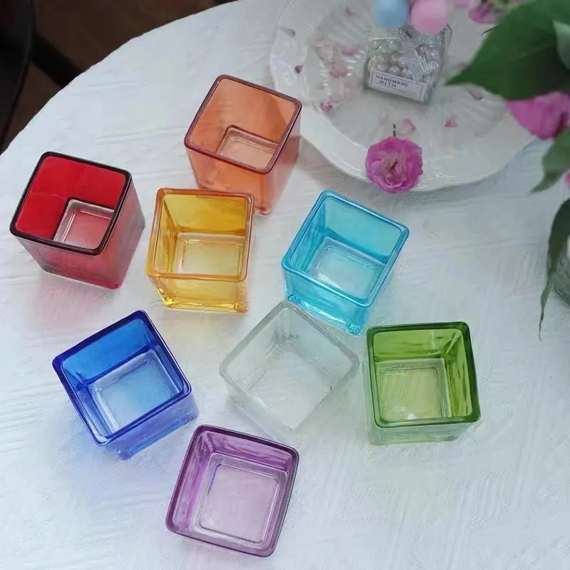 New Product Custom Cute Transparent Square Candle Vessel White Candle Square Candle Jar with Lid
