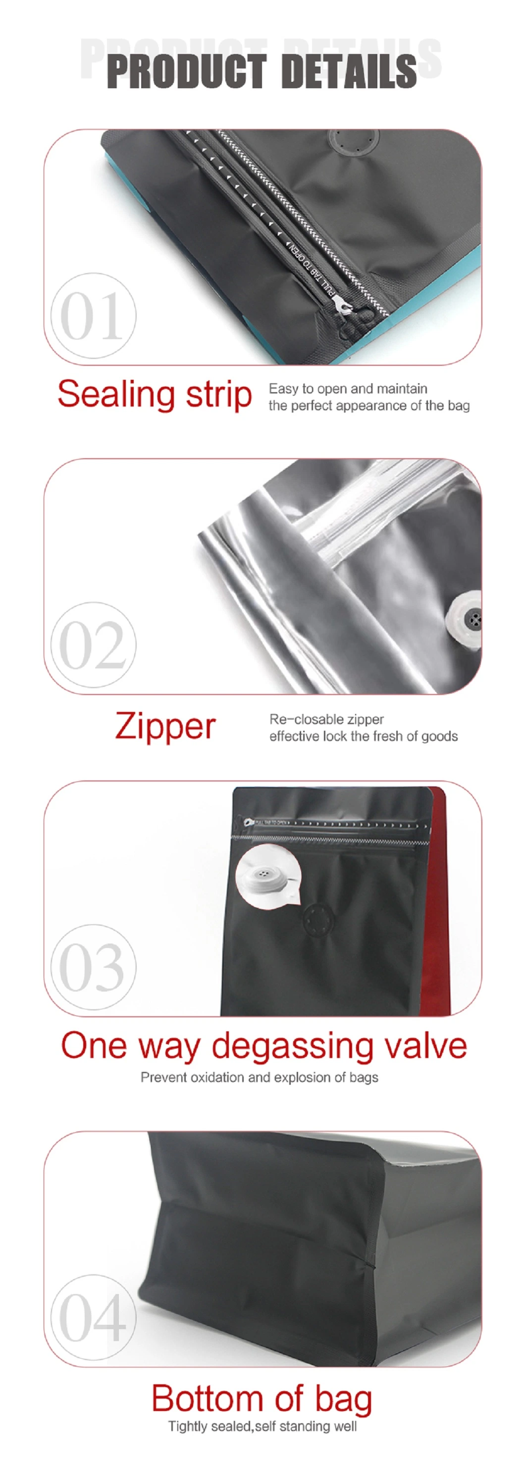 in Stock 8oz 16oz 1kg Plain Blank Flat Bottom Stock Bags with Valve and Zipper for Coffee Packaging