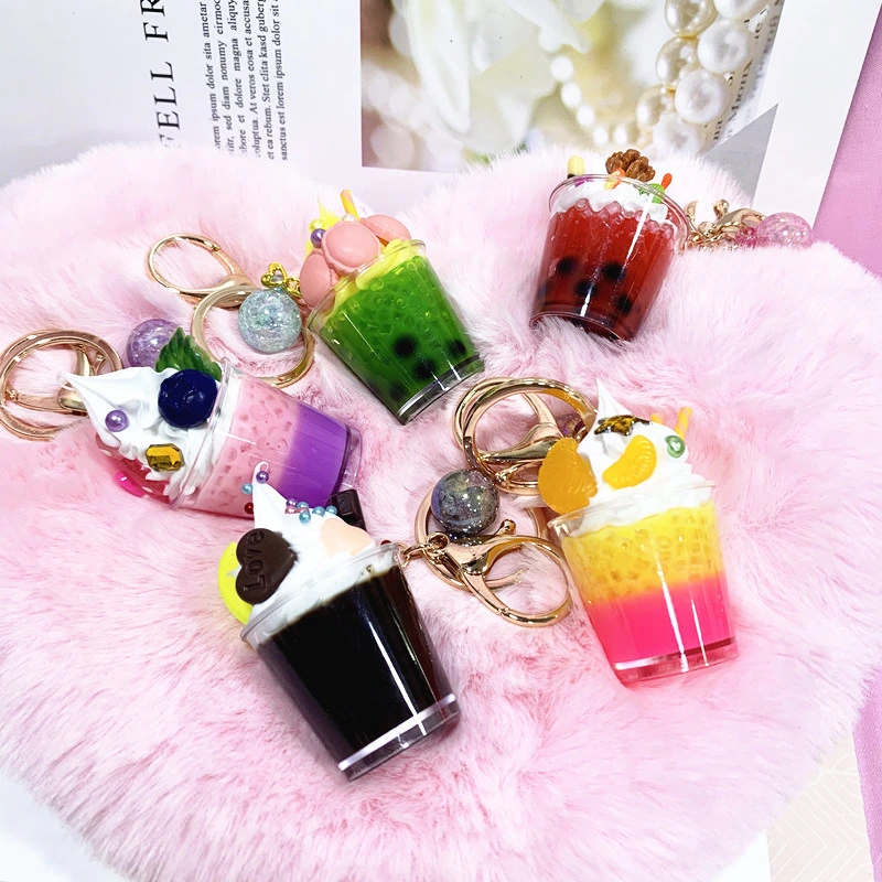 Ice Cream Creative Fashion Cartoon Boba Milk Tea Natural Stone Christian Breast Cancer Awareness China Wholesale Key Accessories Keychain