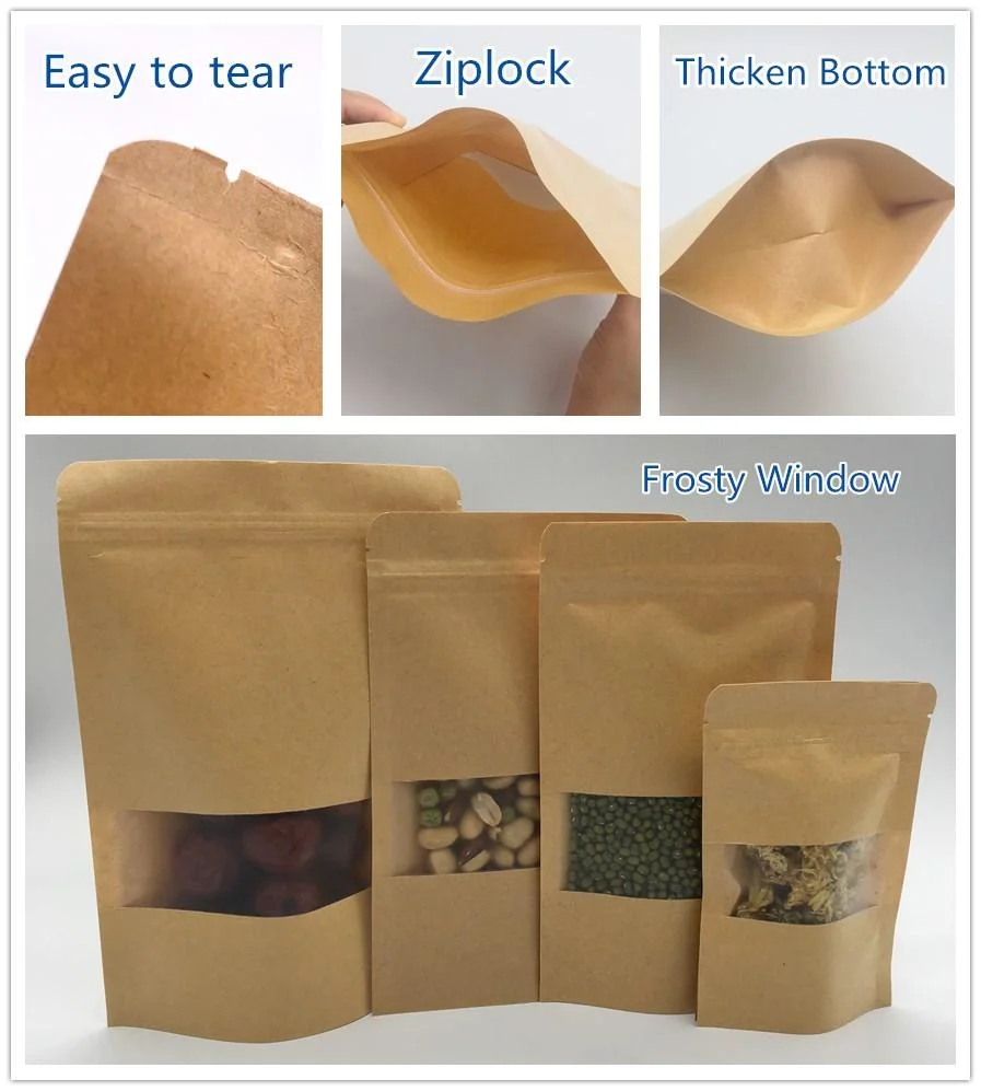 Tea Bag Kraft Paper Self Sealing Bag Coffee Seeds Sweets Ziplock Seal Paper Bag Resealable Pouch Packaging